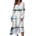 thumbnail image 1 of Women's Autumn Winter Casual Fashion V-Neck Long-sleeved Gradient (Floral) Print Long Dress, Blue, Size XXL, 1 of 4