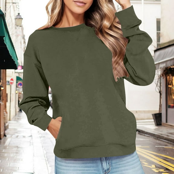 Women's Autumn/Winter Casual Solid Color Round Neck Long Sleeved Hooded Sweatshirt