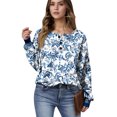 thumbnail image 1 of Women's Autumn Winter Dense Floral Print Top Waffle Henry Shirt for Luxurious and Comfortable Fall Fashion with Floral Designs,Blue,L, 1 of 7