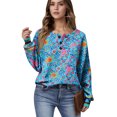 thumbnail image 1 of Women's Autumn Winter Dense Floral Print Top Waffle Henry Shirt for Luxurious and Comfortable Fall Fashion with Floral Designs,Sky Blue,S, 1 of 7