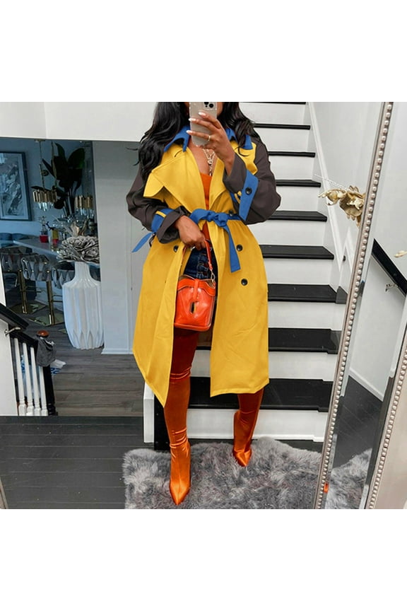 Women's Autumn And Winter Fashion Casual Lapel Button Long Sleeve Windbreaker Coat Jacket Retro plus Size Raincoat Women Mighty Lite Hooded Jacket Purse Raincoat Reflective Windbreaker Womens plus