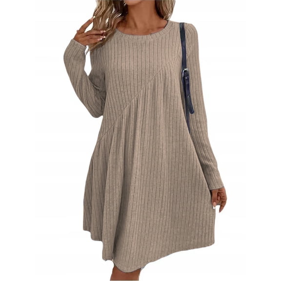 Women's Autumn Winter Fashion Sexy Slim Waisted Hip-Hugging Dating Long-sleeved Dress, Khaki, Size XL