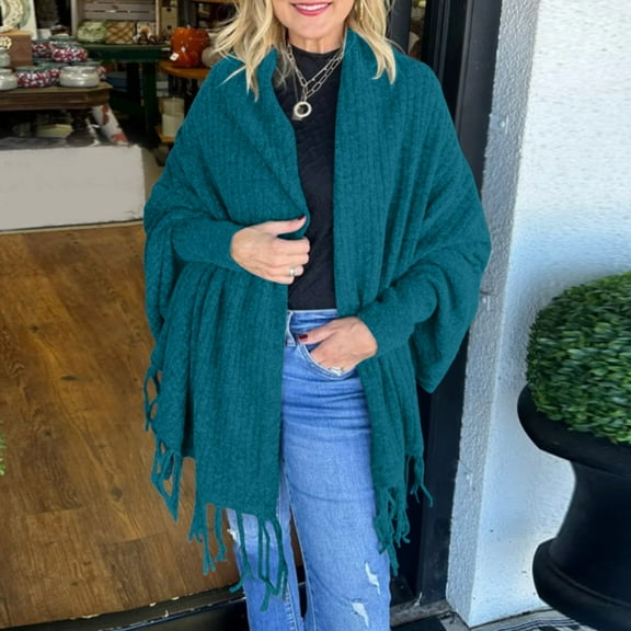 Women's Autumn and Winter Fashion Solid Color Knitted Fringed Cape Cardigan Coat Button down Cardigan Sweater Sweat Coat for Women Lace Cardigan Short Sweater for Women Big Sweater Cardigan