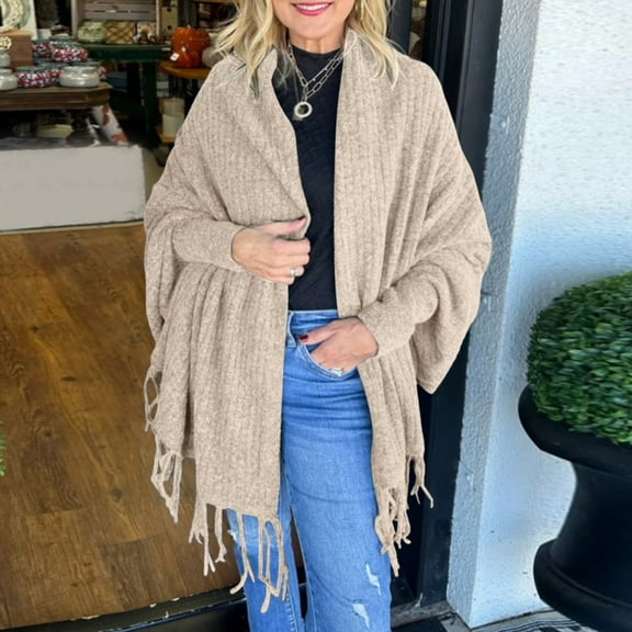 Women's Autumn and Winter Fashion Solid Color Knitted Fringed Cape Cardigan Coat Button down Cardigan Sweater Sweat Coat for Women Lace Cardigan Short Sweater for Women Big Sweater Cardigan