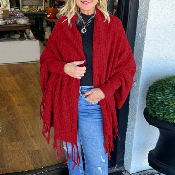 Women's Autumn And Winter Fashion Solid Color Knitted Fringed Cape Cardigan Coat Leopard Print Cardigan for Women Leopard Print Sweaters Chiffon Cardigan Fair Trade Cardigan Long Kimonos for Women