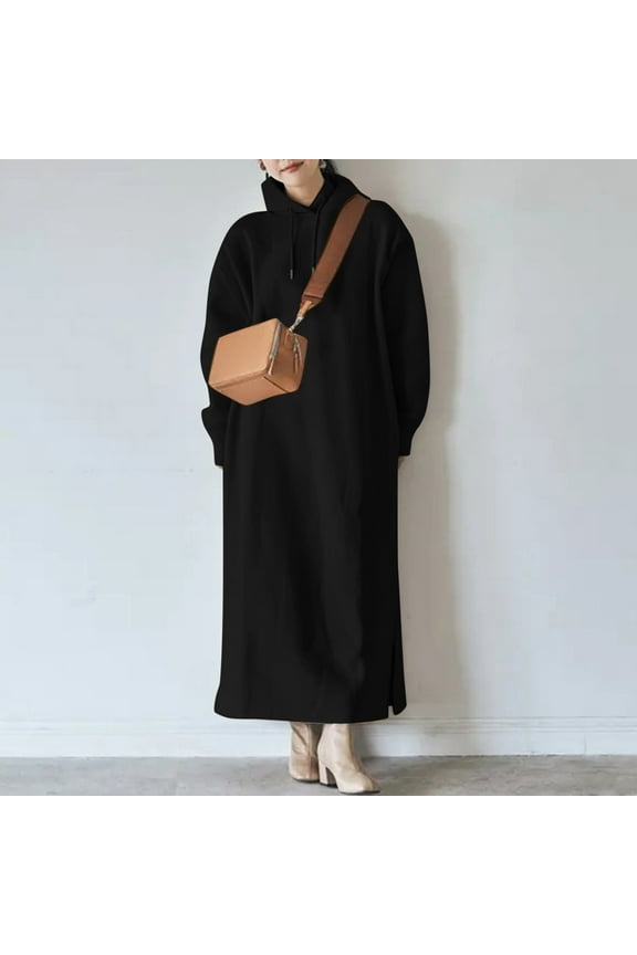 Women's Autumn And Winter Hooded Bottomed Sweater Plus Size Straight Pocket Loose Long Dress V Neck Maxi Dresses plus Size Shirt Dress Petite Casual Dresses for Summer Casual Summer Summer Dresses