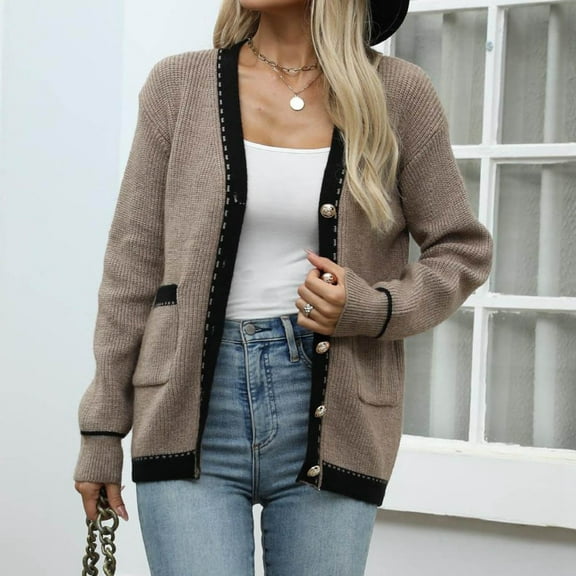 Women's Autumn And Winter Lazy Style Fashionable Casual Knitted Sweater Cardigan Long Sleeved Cardigan Jacket Women's Cardigan Sweatshirt Sweaters for Older Women Casual Work Sweaters S Cardigan Comfy