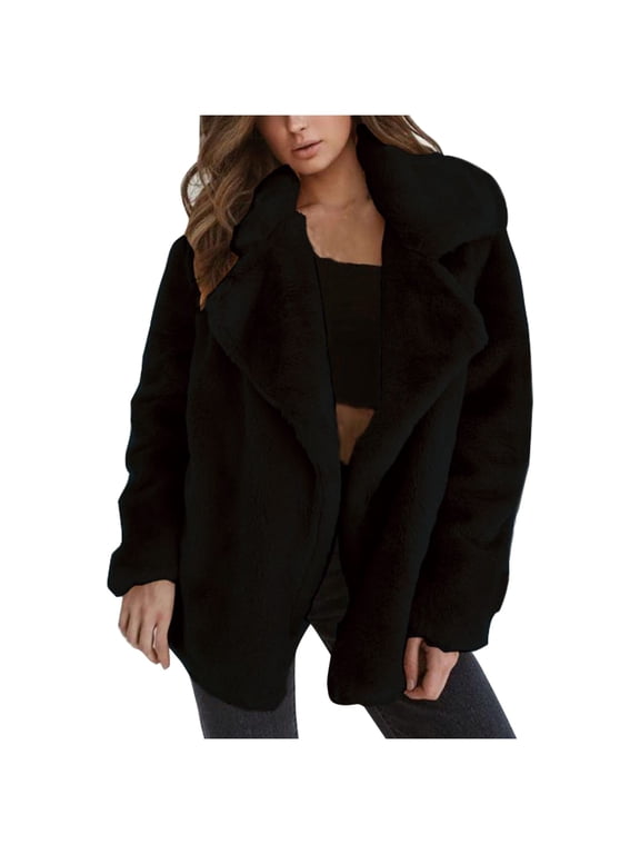 Women's Autumn Winter Long Sleeve Cardigan Double Faced Lapel Jacket Casual Loose Fit Outerwear Coat