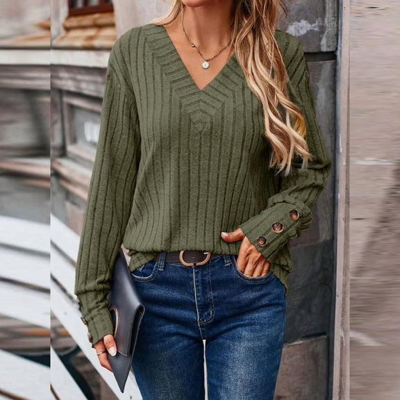 Women's Autumn And Winter Long Sleeve V Neck Shirt Solid Color Button Up T Shirt Small Sweatshirt Oversized Pullover Sweaters for Women plus Size Clutch Band Sweatshirt Big Sweatshirt Sweaters for Men