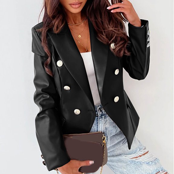 Women's Autumn And Winter Long Sleeved Double Fashion Pu Leather Jacket Small Jacket Women Vest plus Women Lightweight Vest Zip up Casual Crop Jacket Womens Womens Vests for Winter Long Business