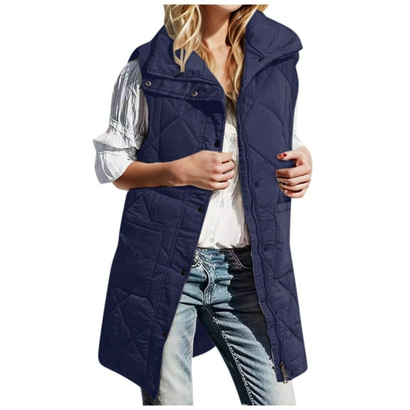 Women's Autumn Winter Mid Length Vest Slim Fit Elegant Outerwear Top Solid Color Zipper Lapel Stylish Warm Coat