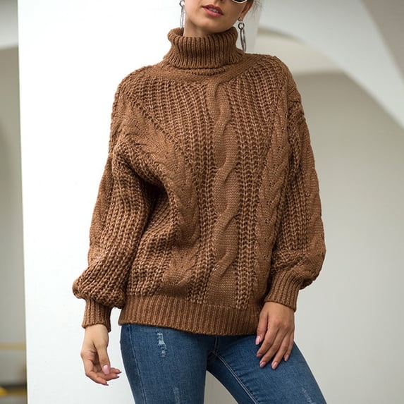 Women's Autumn And Winter New Knitwear Women's College Style Thick Thread Dough High Neck Pullover Sweater Mens Warm Shirts V Neck Women Sweaters Sweaters for Women with Pocket Very Nice Looking