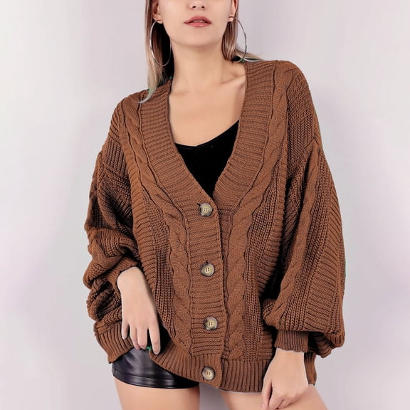 Women's Autumn Winter New Style Button Front Knitted Open Front Cardigan, Loose Fit Long Sleeve Plus Size Sweater Coat for Casual Office Wear and Daily Lounge Coffee XL