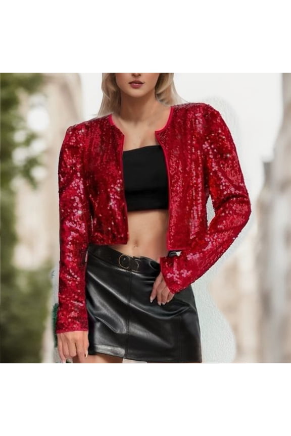 Women's Autumn/Winter New Trend Rock Neck Short Sequin Coat Women Business Casual Tops Denim Jacket Oversized Western Womens Clothes Organic Wool Jacket Western Wear Womens Cute Jacket Womens Puffy