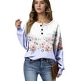 thumbnail image 1 of Women's Autumn Winter Plant Print Top Waffle Henry Shirt for Nature-Inspired Comfortable and Loose Fit Fall Tops for Women,Purple,2XL, 1 of 7