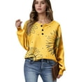 thumbnail image 1 of Women's Autumn Winter Plant Print Top Waffle Henry Shirt for Nature-Inspired Comfortable and Loose Fit Fall Tops for Women,Yellow,L, 1 of 7