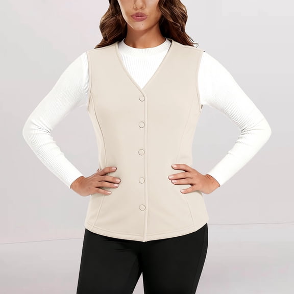 Women's Autumn Winter Plush Vest, Button Front Slim Fit Sleeveless Jacket, Thermal Lined Warm Outerwear, Soft Fleece Inner Wear, Casual Layering Piece, Cold Weather Protection Beige XL