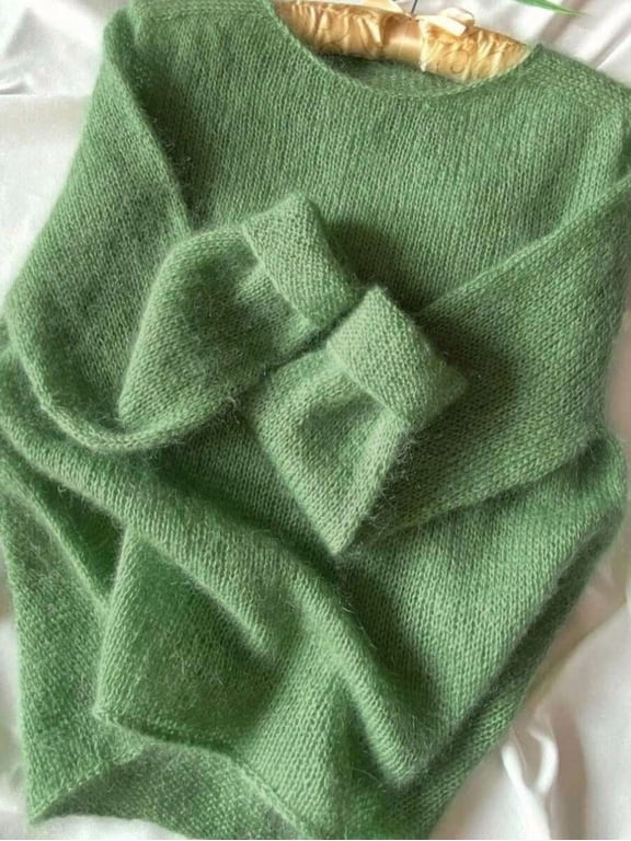 New Arrival - Women's Autumn/Winter Round Neck Solid Color Mohair Dropped Shoulder Long Sleeve Knit Sweater. Combines Casual Fashion And Gentle Fall