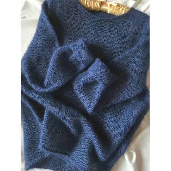 Women's Autumn/Winter Round Neck Solid Color Mohair Dropped Shoulder Long Sleeve Knit Sweater. Combines Casual Fashion And Gentle Fall