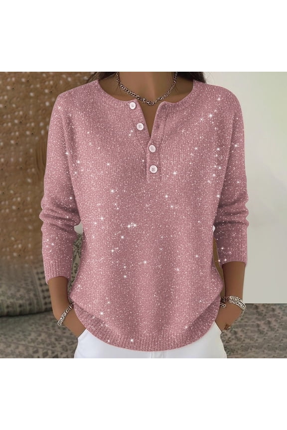 Women's Autumn Winter Sequin Pullover Sweater Loose Solid Color Casual Holiday New Year Tops