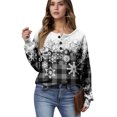 thumbnail image 1 of Women's Autumn Winter Snowflake Print Top Waffle Henry Shirt for Winter Themed Comfortable and Casual Shirts with Loose Knit,Black,L, 1 of 7