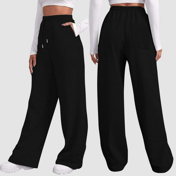 Women's Autumn And Winter Solid Color Casual And Comfortable Sports Pocket Lace Up Wide Leg Straight Leg Sweatpants Sparkly Pants Women plus Pants Casual Track Pants Buttons on Side Toga Pants Comfy