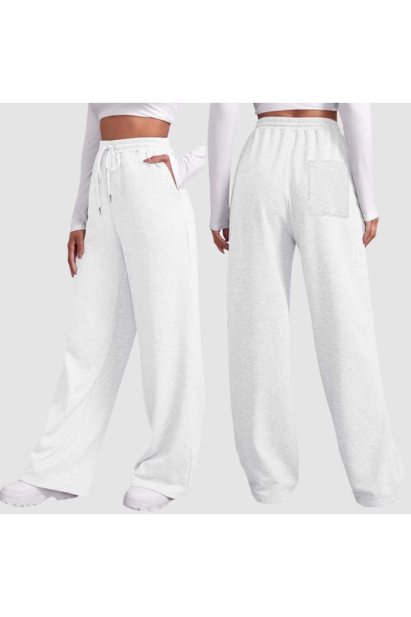 Women's Autumn And Winter Solid Color Casual And Comfortable Sports Pocket Lace Up Wide Leg Straight Leg Sweatpants Sweats Women with Pockets Interview Outfits for Women Casual Tall for Women Athletic