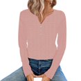 thumbnail image 1 of Women's Autumn/Winter Solid Color Jacquard Seamless V Neck Three Button Long Sleeve T Shirt Top Womens Long Tee Shirt Athletic Shirts Pack Women Womens Cold Gear Long Sleeve Womens Tops And Tees, 1 of 4