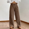 thumbnail image 1 of Women's Autumn Winter Solid Color Plush Pants, High Waisted Wide Leg Thermal Lounge Pants with Elastic Waistband, Soft Fleece Lined Casual Trousers for Cold Weather Comfort Coffee M, 1 of 7