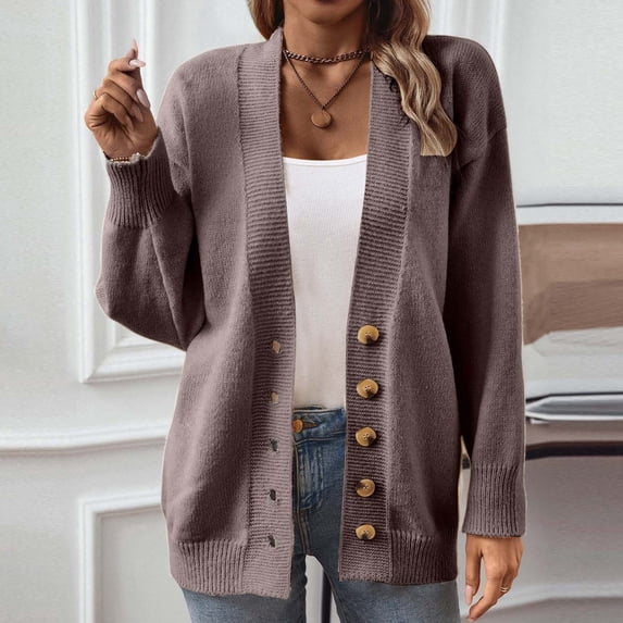 Women's Autumn And Winter Solid Color Temperament Sweater Jacket Knitted Cardigan Loose Sweaters for Women Cardigan Sweater Button up Women Knit Cardigan Long Cute Sweaters Kimono Cardigans for Women