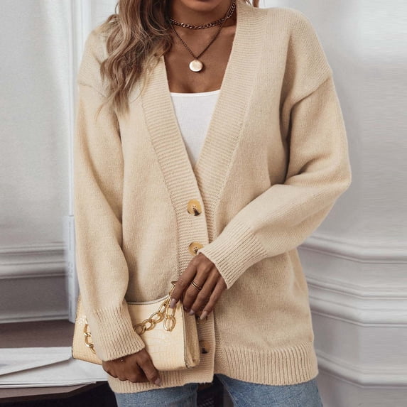 Women's Autumn And Winter Solid Color Temperament Sweater Jacket Knitted Cardigan Loose Sweaters for Women Cardigan Sweater Button up Women Knit Cardigan Long Cute Sweaters Kimono Cardigans for Women