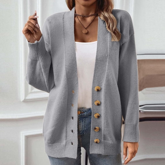 Women's Autumn And Winter Solid Color Temperament Sweater Jacket Knitted Cardigan Loose Sweaters for Women Cardigan Sweater Button up Women Knit Cardigan Long Cute Sweaters Kimono Cardigans for Women