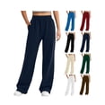 thumbnail image 1 of Women's Autumn Winter Solid Sweatpants Slit Long Trousers with Pockets, Comfortable Casual Bottoms, 1 of 8