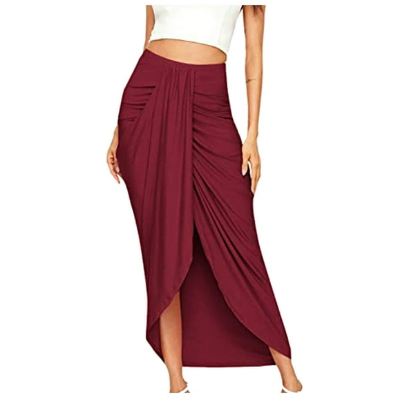Women's Autumn/Winter Split Wrap Asymmetric Stretch High Waist Draped Skirt, Bodycon Design for Elegant Occasions,Red,Size XL