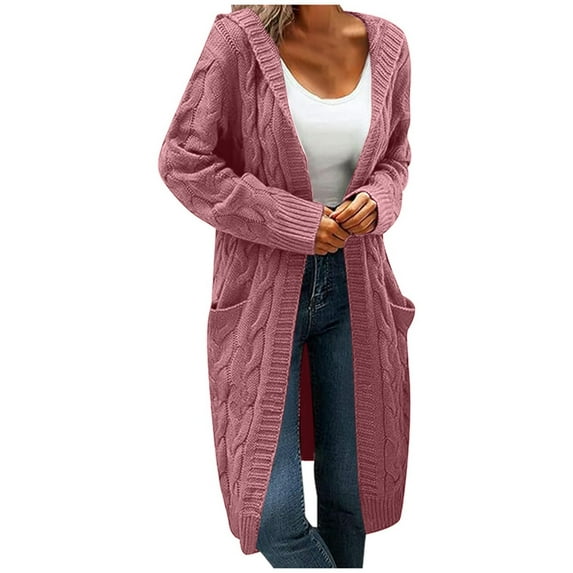 Women's Autumn Winter Sweater Coat Long Loose Hooded Cardigan Dough Knit Outerwear For Casual Comfort