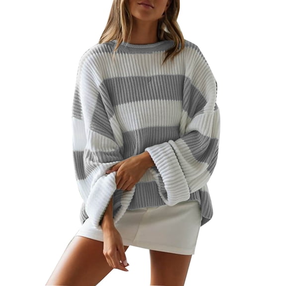 Women's Autumn Winter Sweater Roll Neck Striped Long Sleeve Color Blocking Knit Sweater