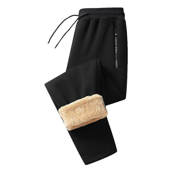 Women's Autumn Winter Thermal Fleece Lined Pants, High Waist Elastic Waistband Solid Color Casual Trousers with Pockets for Home Workout, Lounge, Cold Weather Protection, and Everyday Comfort Black L