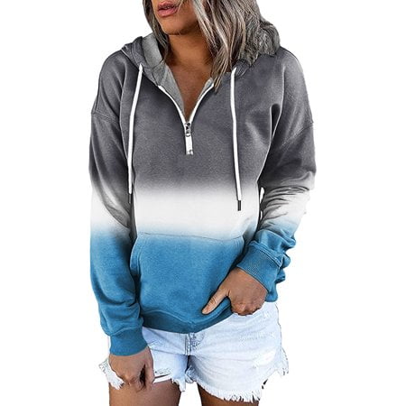 Seyurigaoka Women Juniors Casual Hoodie, Contrast Color Long Sleeve Hooded Pullover Tops Blouse