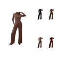 thumbnail image 1 of Women's Autumn/Winter Two-Piece Set: High Neck Long Sleeve Knit Sweater Top + Wide Leg Lounge Pants – Stylish, Elegant & Comfy Casual Airport Outfit, 1 of 5