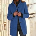 thumbnail image 1 of Women's Autumn Winter Vintage Solid Color Button Up Stand Collar Wool Coat Wool Long Coats Pale Wool Coat Suede Dress Coat Collarless Wool Coat Women Wool Blend Long Coat Women Warm Lamb Wool Winter, 1 of 3
