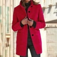 thumbnail image 1 of Women's Autumn Winter Vintage Solid Color Button Up Stand Collar Wool Coat Wool Long Coats Pale Wool Coat Suede Dress Coat Collarless Wool Coat Women Wool Blend Long Coat Women Warm Lamb Wool Winter, 1 of 3
