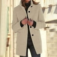 thumbnail image 1 of Women's Autumn Winter Vintage Solid Color Button Up Stand Collar Wool Coat Wool Long Coats Pale Wool Coat Suede Dress Coat Collarless Wool Coat Women Wool Blend Long Coat Women Warm Lamb Wool Winter, 1 of 3