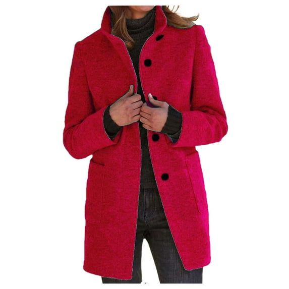Women's Autumn Winter Vintage Solid Color Button Up Stand Collar Wool Coat winter clothing for women