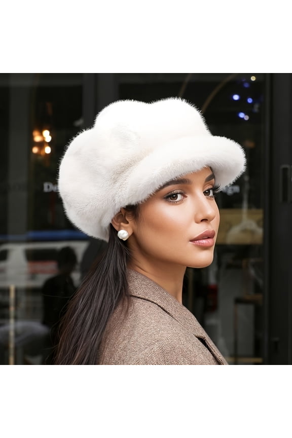 Women's Autumn and Winter Warm Plush Beret, Cloud Hat, Octagonal Hat, Cold and Frost Resistant, Suitable for Daily Commuting, Shopping, and Outdoor Activities.