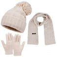 thumbnail image 1 of Women's Autumn Winter Warm Wool Hat Scarf Gloves Set, Cute Knit Cap and Mittens Three-Piece Accessories, Adult Winter Knitwear for Outdoor Activities and Cold Weather Protection Beige, 1 of 5