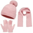 thumbnail image 1 of Women's Autumn Winter Warm Wool Hat Scarf Gloves Set, Cute Knit Cap and Mittens Three-Piece Accessories, Adult Winter Knitwear for Outdoor Activities and Cold Weather Protection Pink, 1 of 6