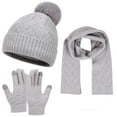 thumbnail image 1 of Women's Autumn Winter Warm Wool Hat Scarf Gloves Set, Cute Knit Cap and Mittens Three-Piece Accessories, Adult Winter Knitwear for Outdoor Activities and Cold Weather Protection Grey, 1 of 7