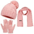 thumbnail image 1 of Women's Autumn Winter Warm Wool Hat Scarf Gloves Set, Cute Knit Cap and Mittens Three-Piece Accessories, Adult Winter Knitwear for Outdoor Activities and Cold Weather Protection Pink, 1 of 5