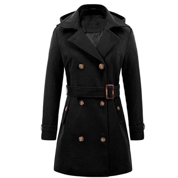 Women's Autumn and Winter Casual Coat with Turn-down Collar Solid Cardigan Buttons and Belts