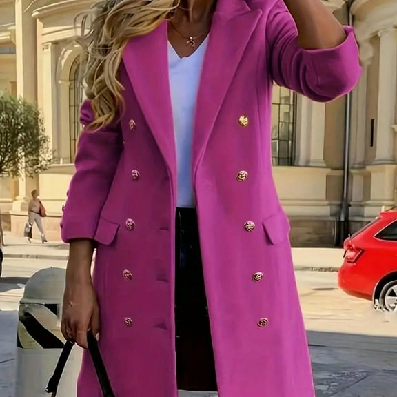 Women's Autumn and Winter Casual Double-Breasted Long Sleeve Woolen Coat